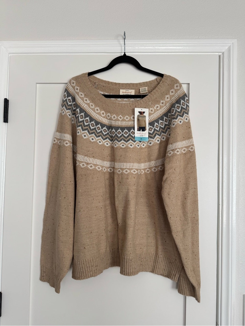 Original Weatherproof Vintage Fair Isle Sweater in Beige | Size 3X